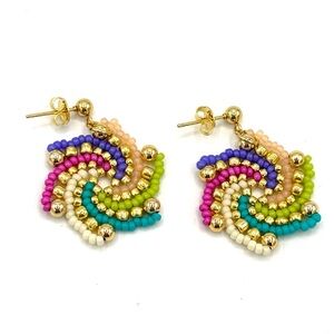 Hand Crafted Colorful Beaded Swirl Earrings